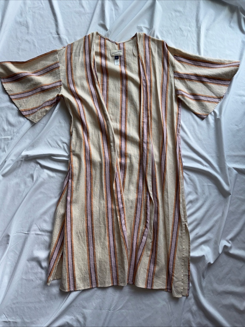 Universal Thread Cream Striped Swim Coverup with Pink and Brown Stripes